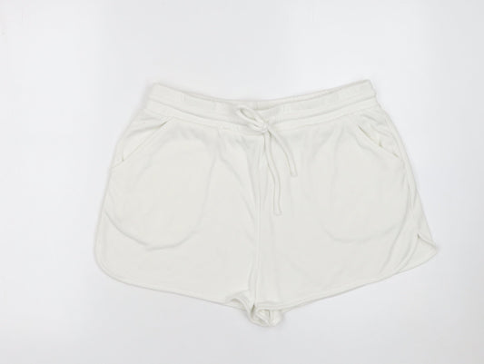 Zara Women White Sweat Shorts L Lightweight Casual Drawstring