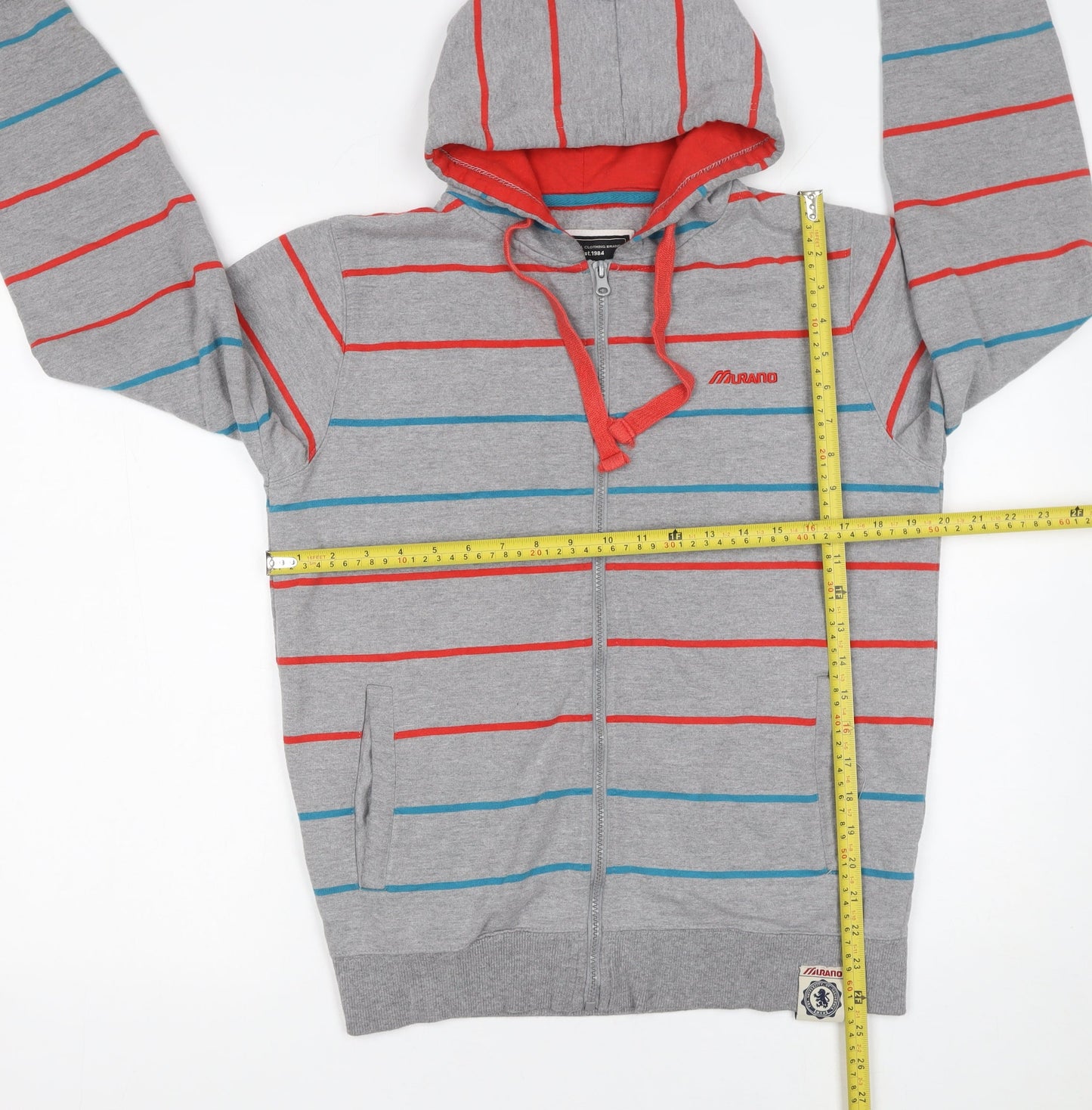 Murano Men's Grey Striped Full Zip Hoodie Small