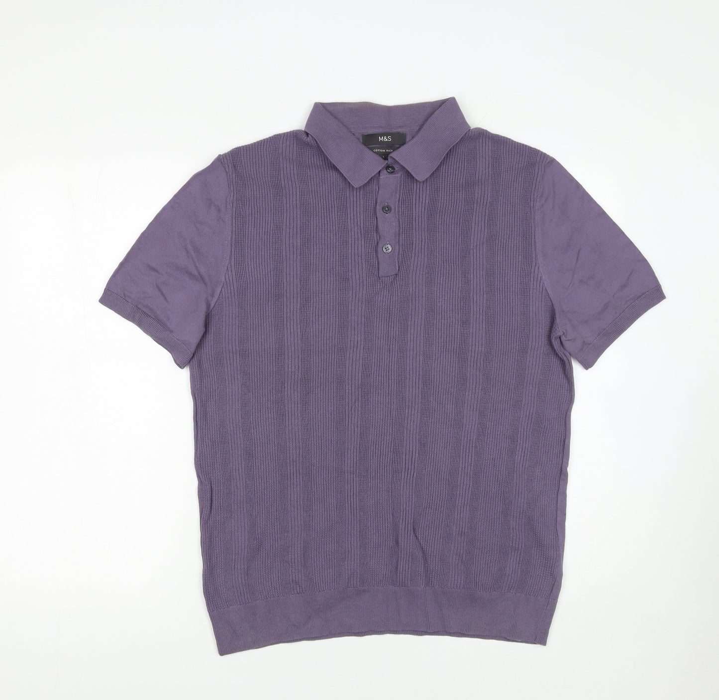 Marks and Spencer Men’s Purple Cotton Blend Polo Shirt Size L