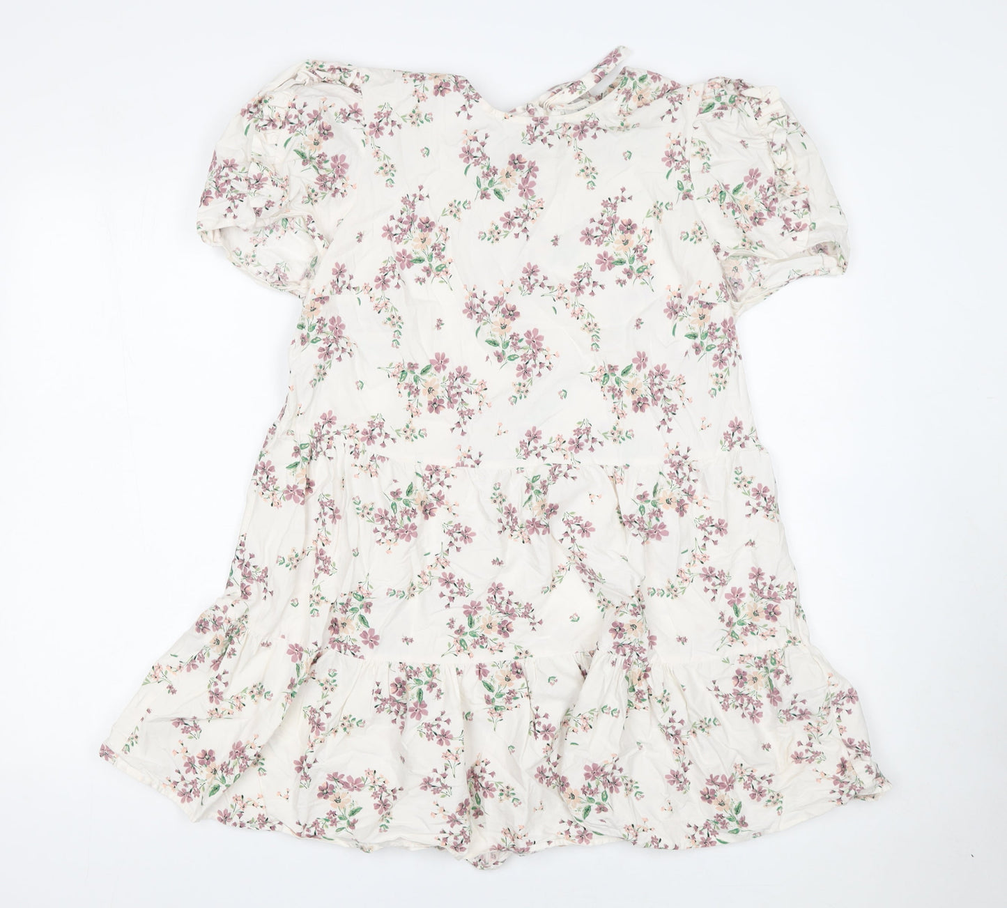 River Island Women’s Ivory Floral Short Puff Sleeve A-Line Dress UK 14