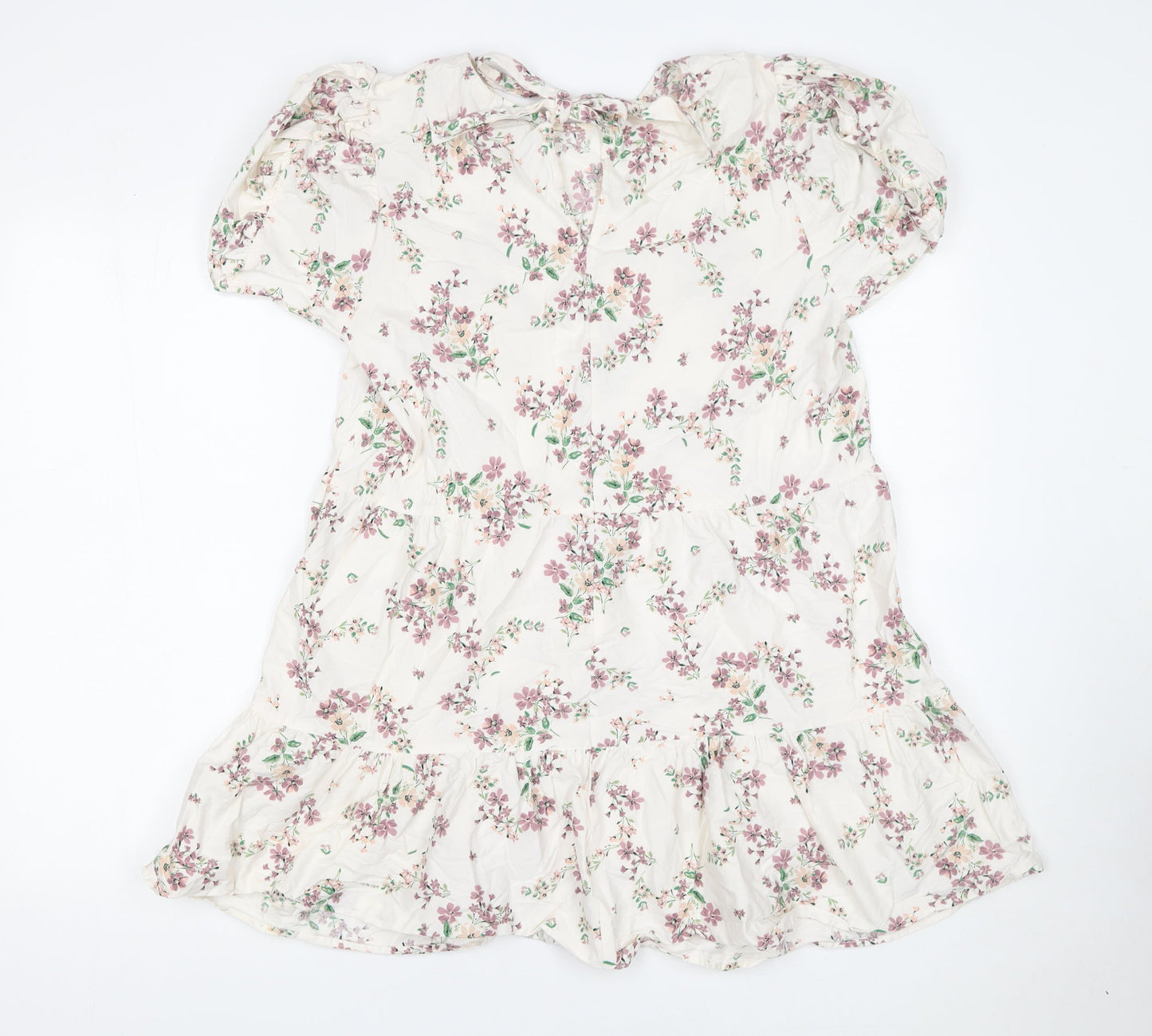 River Island Women’s Ivory Floral Short Puff Sleeve A-Line Dress UK 14
