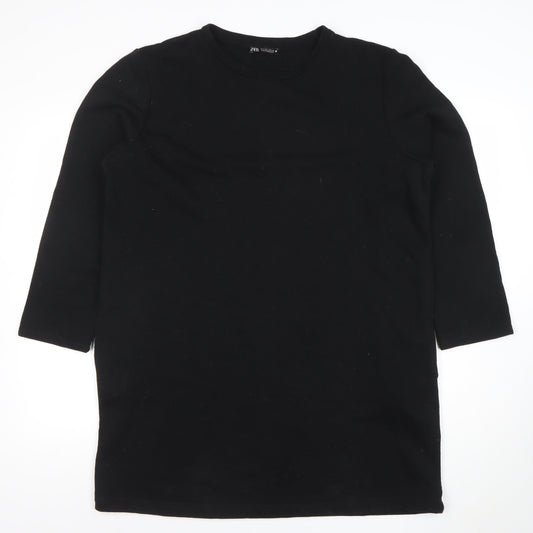 Zara Women Black Tunic Sweatshirt Dress Size Large Cotton Blend