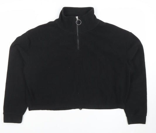 Brave Soul London Women's Black 1/4 Zip Fleece Pullover Sweatshirt M