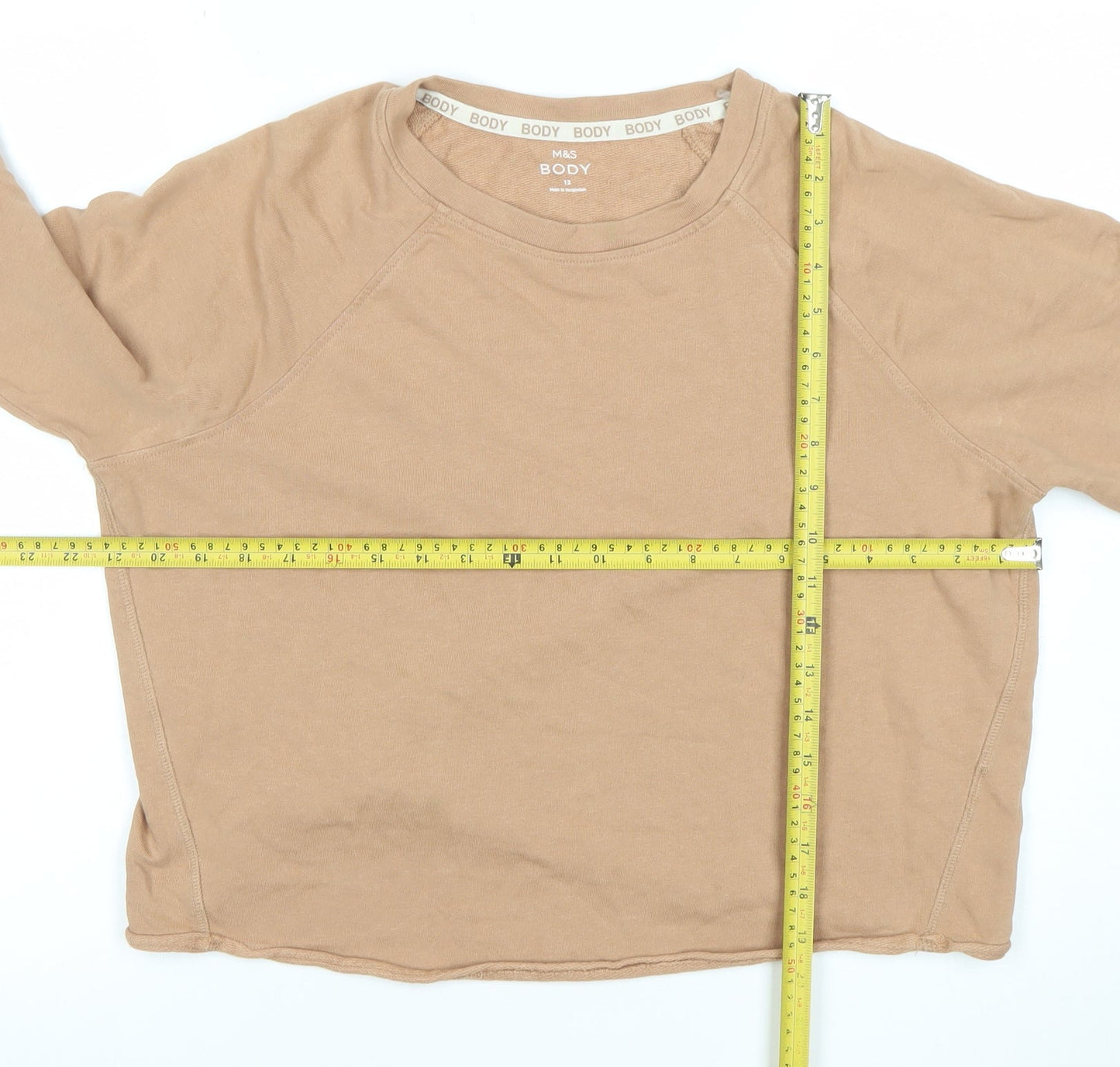 Marks and Spencer Womens Beige Pullover Sweatshirt Size 12 Soft Cotton Long Sleeve