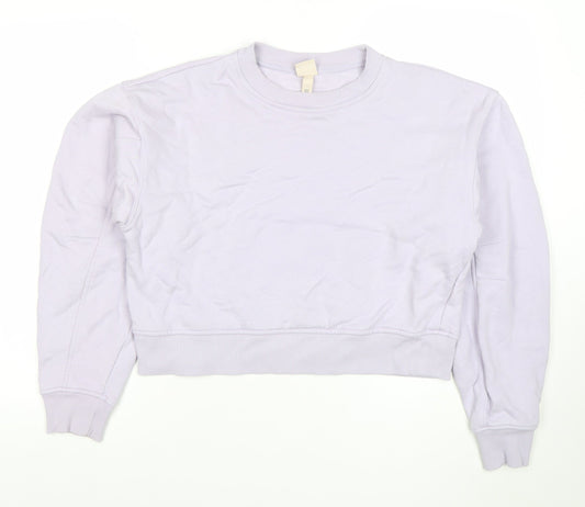 H&M Women Light Purple Cotton Crew Neck Pullover Sweatshirt M