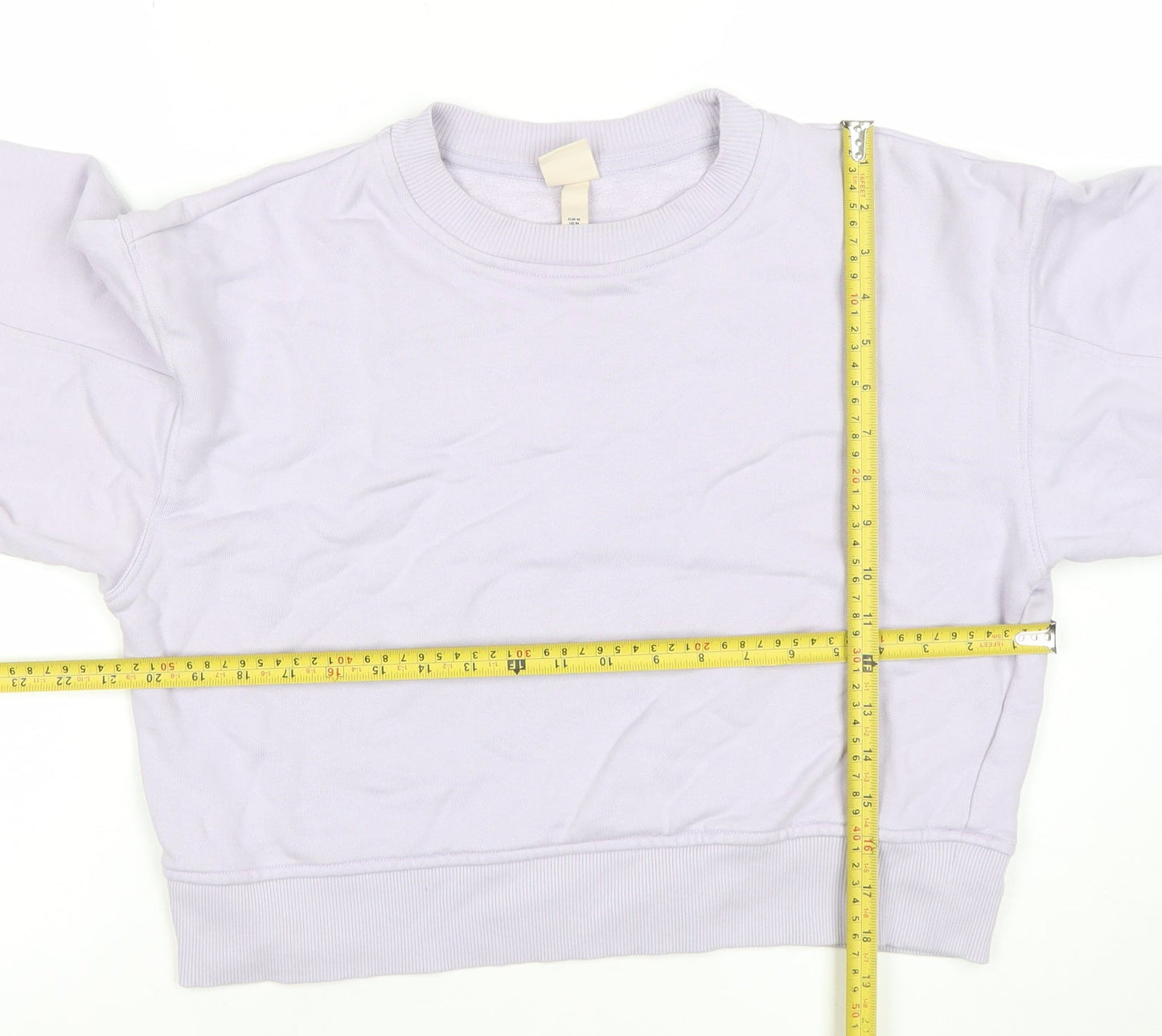 H&M Women Light Purple Cotton Crew Neck Pullover Sweatshirt M