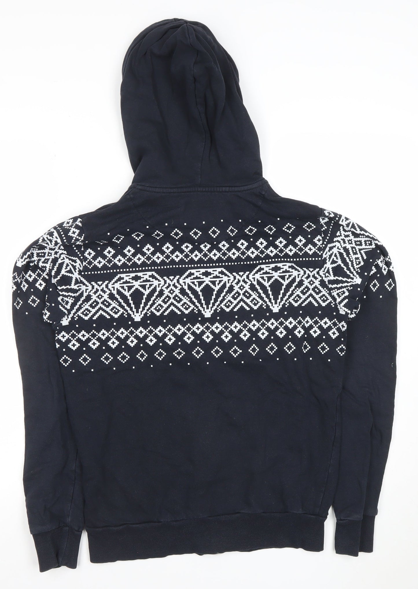 Fabric Womens Black Full Zip Hoodie Small Fair Isle Cotton Sweatshirt