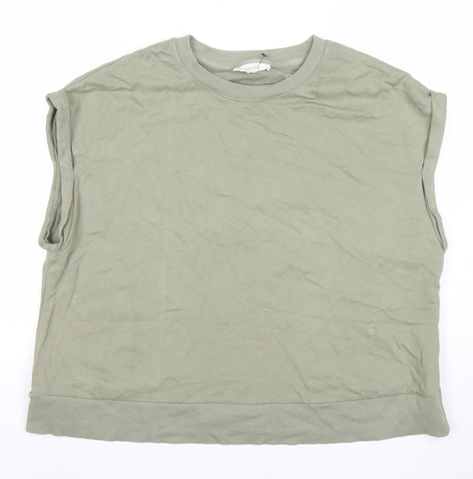 Marks and Spencer Women’s Green Sleeveless Crew Neck Cotton Blend T-Shirt Size L