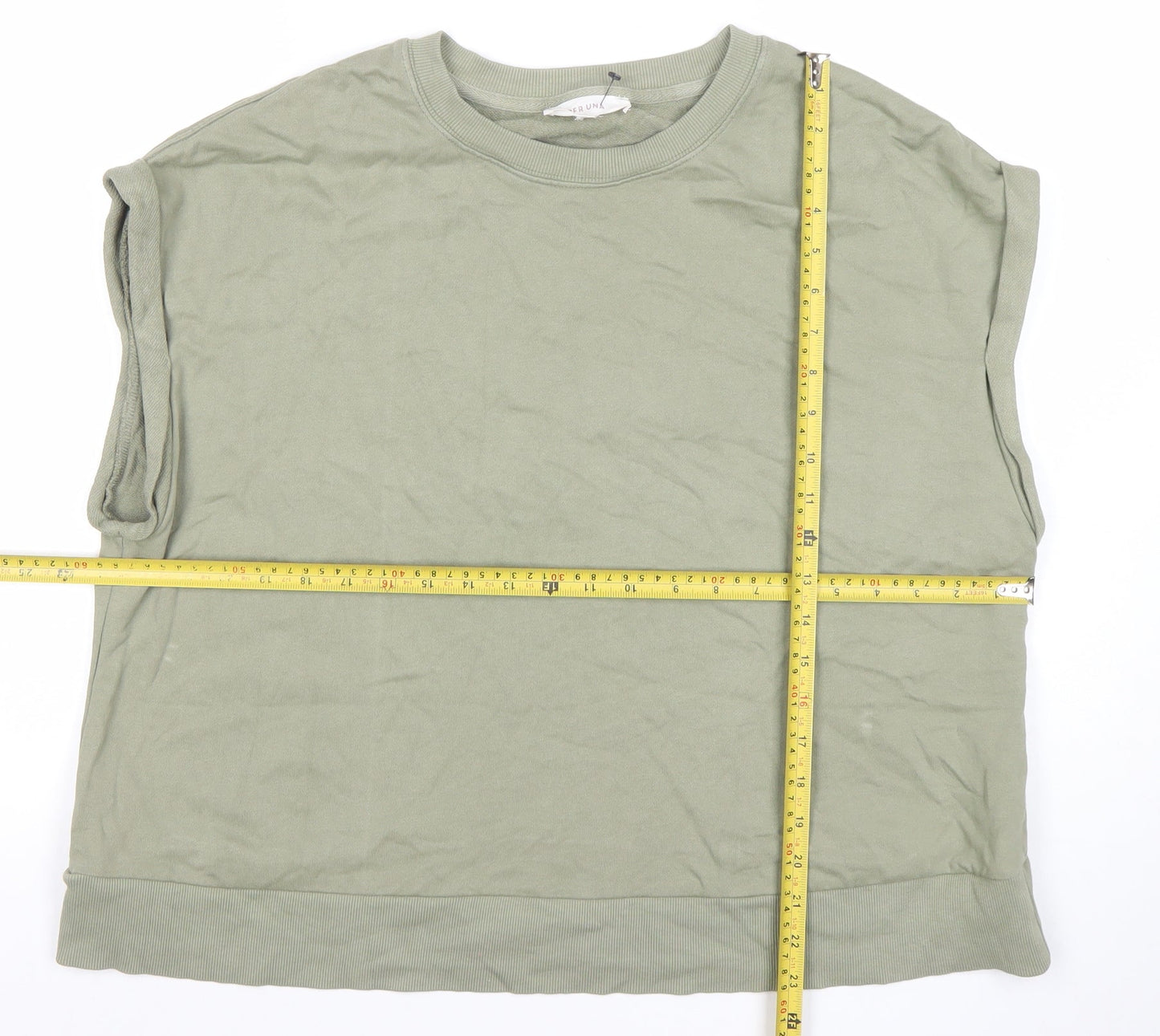 Marks and Spencer Women’s Green Sleeveless Crew Neck Cotton Blend T-Shirt Size L