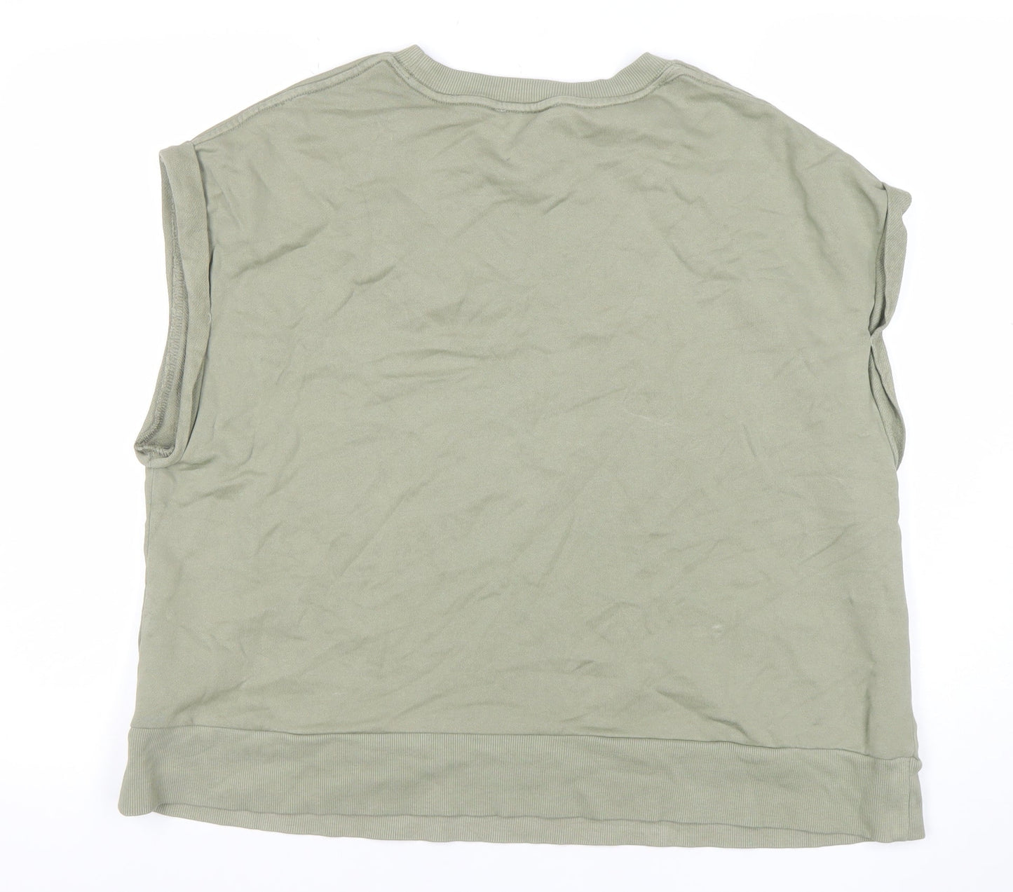 Marks and Spencer Women’s Green Sleeveless Crew Neck Cotton Blend T-Shirt Size L