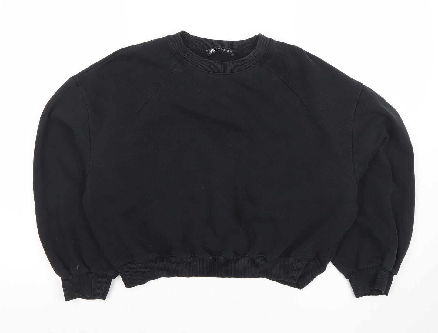 ZARA Women Black Cotton Blend Pullover Sweatshirt Size 8