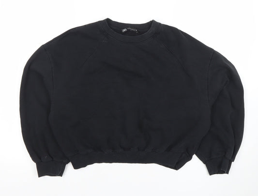 ZARA Women Black Cotton Blend Pullover Sweatshirt Size 8