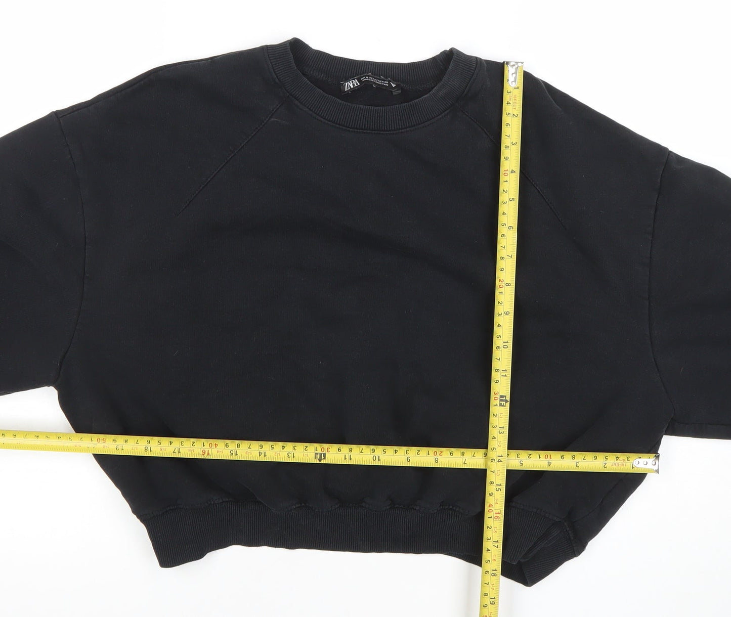 ZARA Women Black Cotton Blend Pullover Sweatshirt Size 8