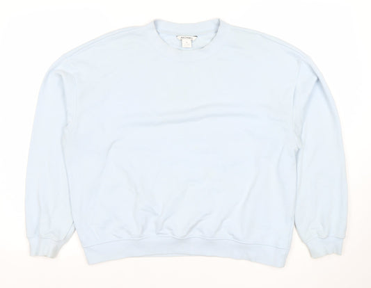 Monki Women Light Blue Cotton Blend Crew Neck Sweatshirt M