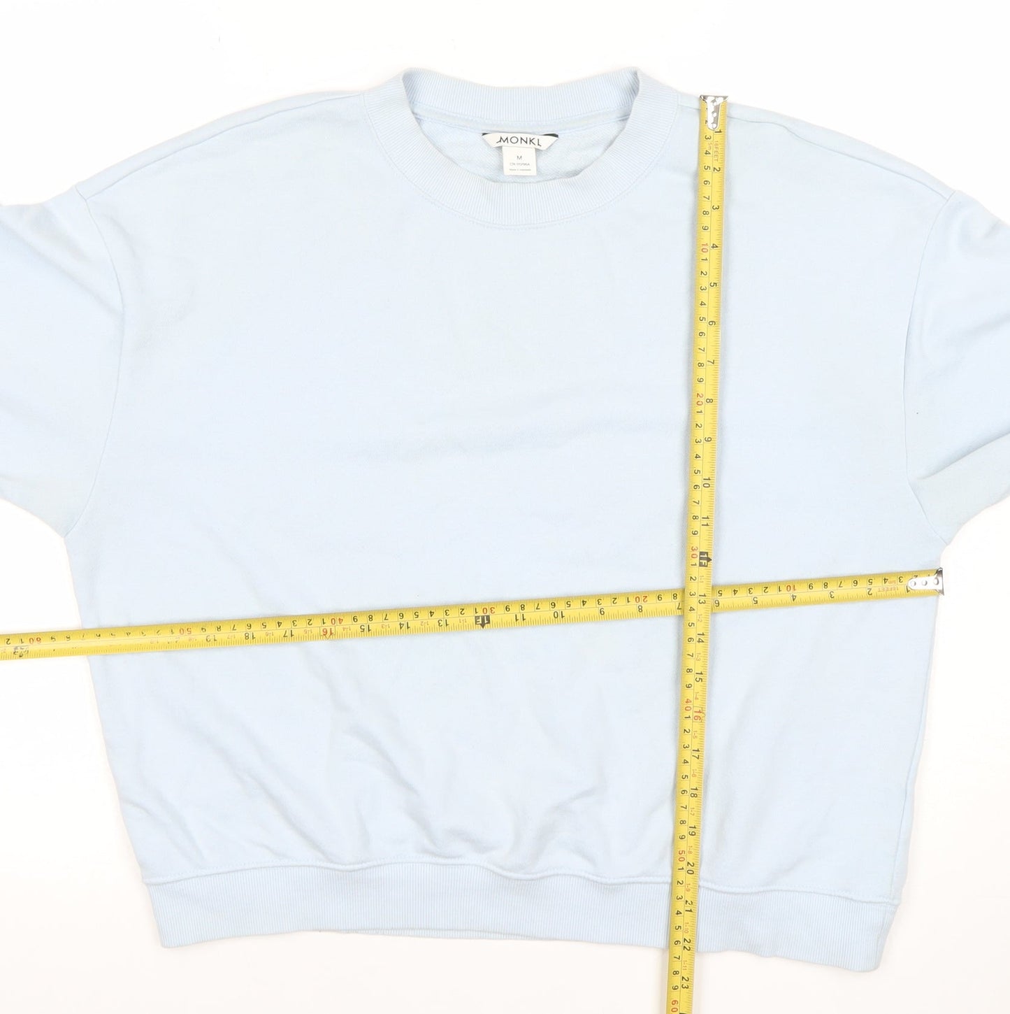 Monki Women Light Blue Cotton Blend Crew Neck Sweatshirt M