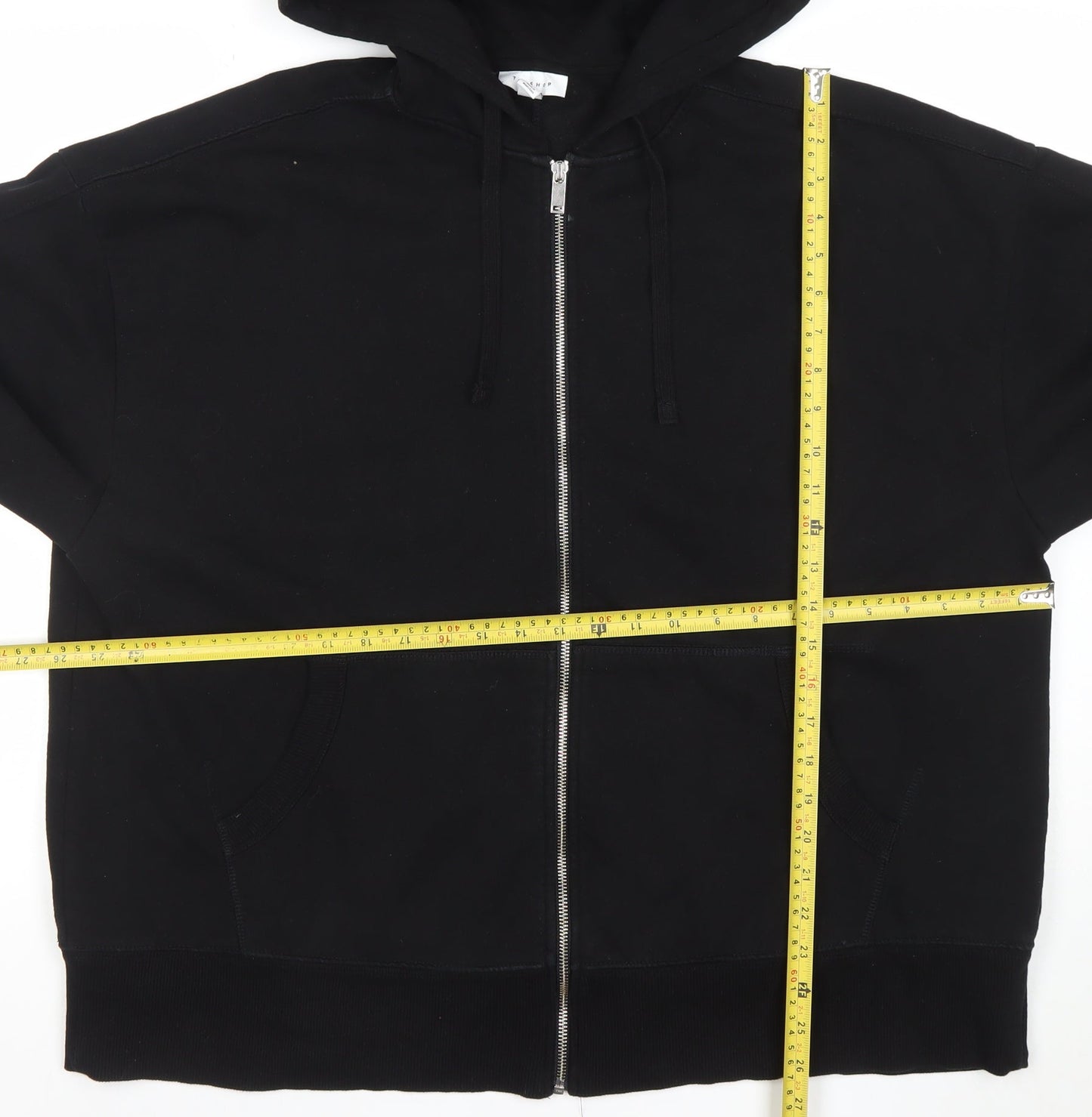 Topshop Women's Black Full Zip Hoodie S UK 8-10 Cotton Blend