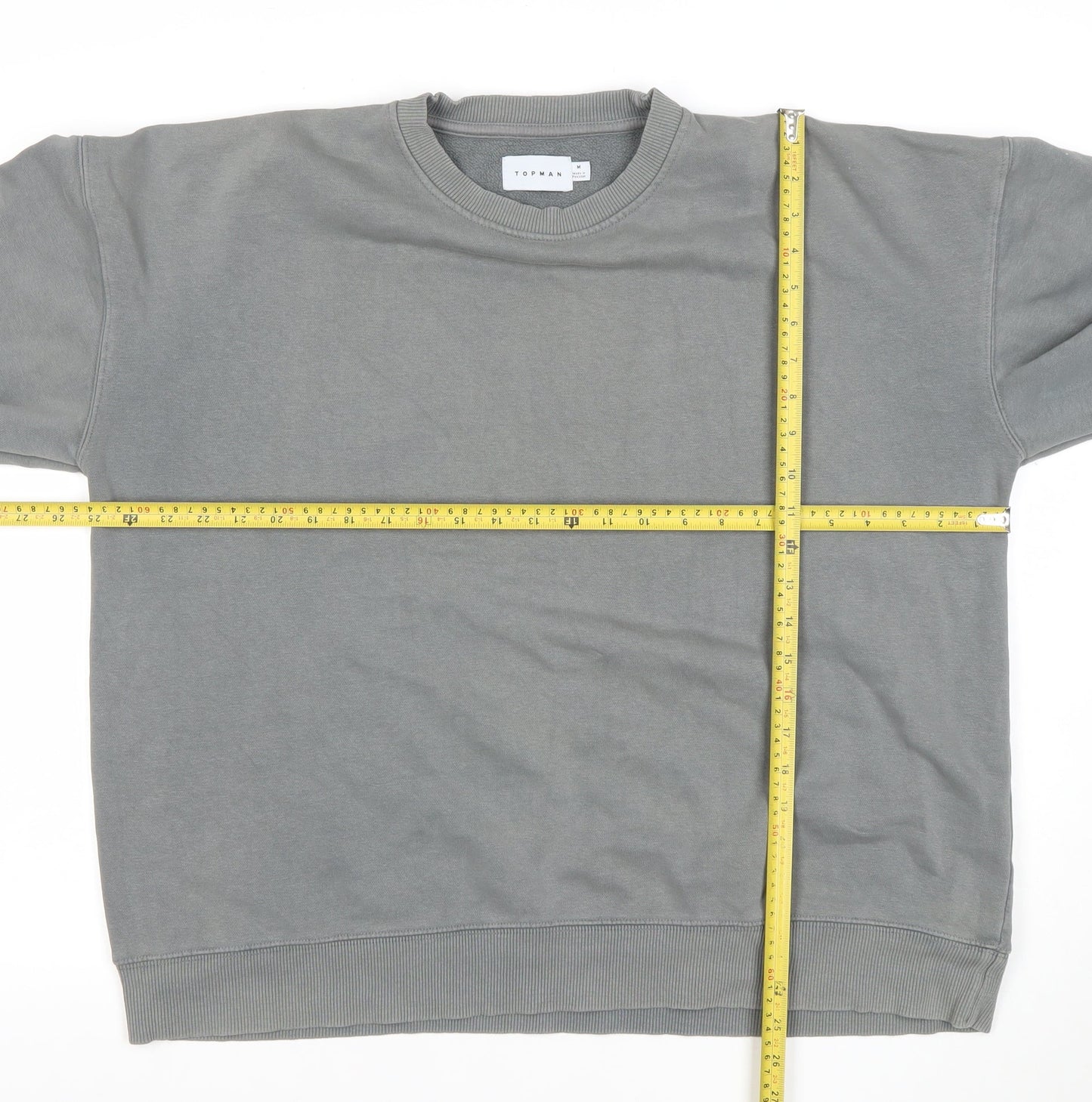 Topman Men's Grey Pullover Sweatshirt Size M Crew Neck Fleece Cotton Blend
