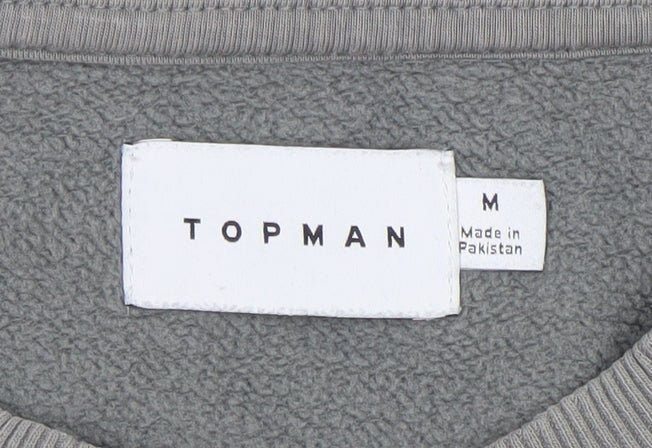 Topman Men's Grey Pullover Sweatshirt Size M Crew Neck Fleece Cotton Blend