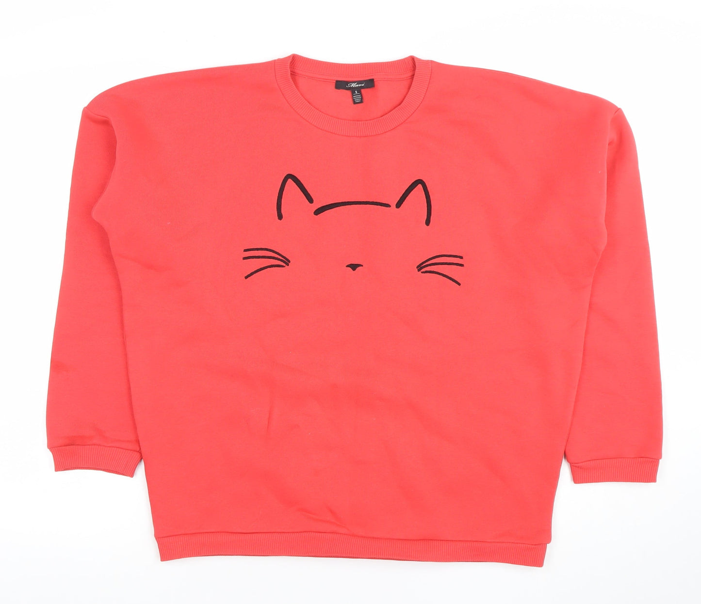 Mavi Women’s Red Cat Print Pullover Sweatshirt Size S Cotton Blend