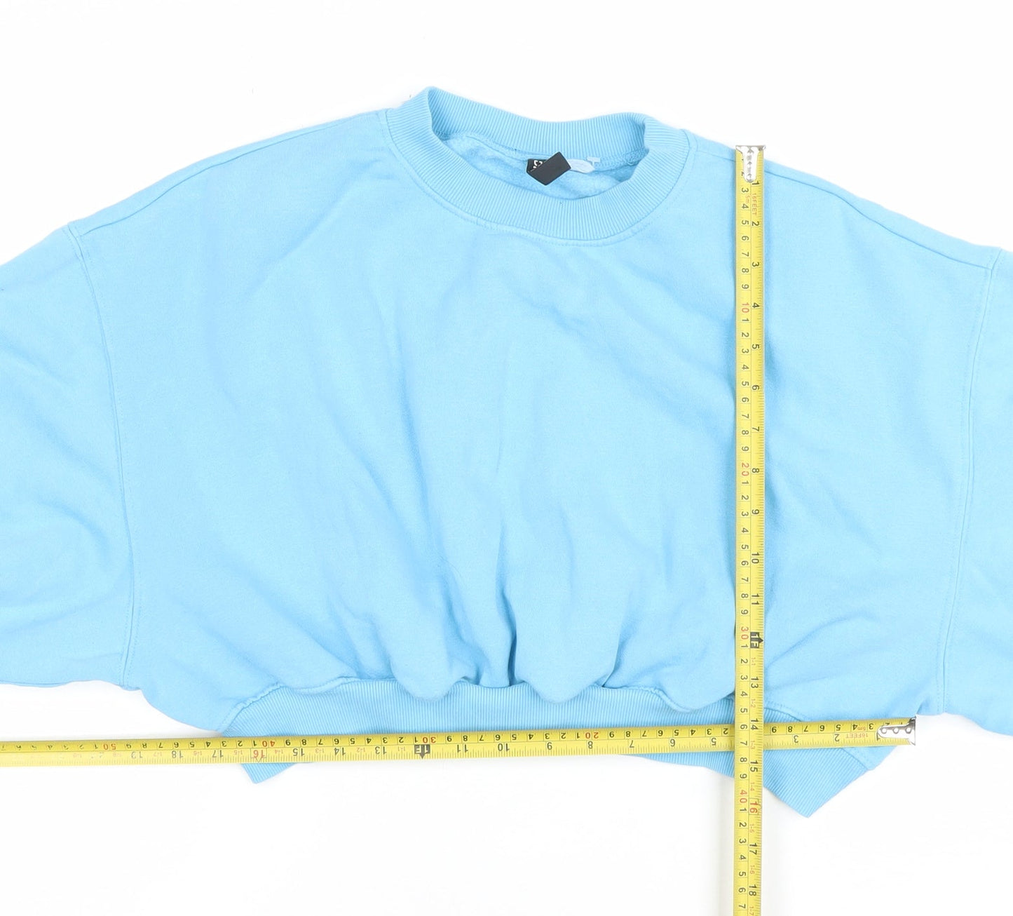 H&M Divided Women Blue Cropped Pullover Sweatshirt Size L