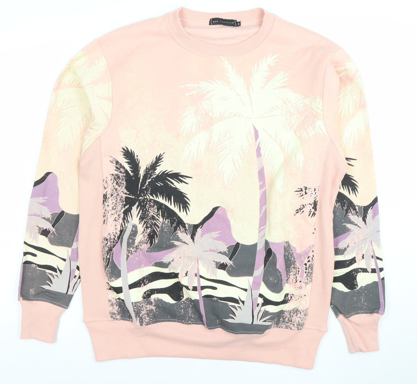 BAW Clothing Men's Pink Tropical Graphic Pullover Sweatshirt M