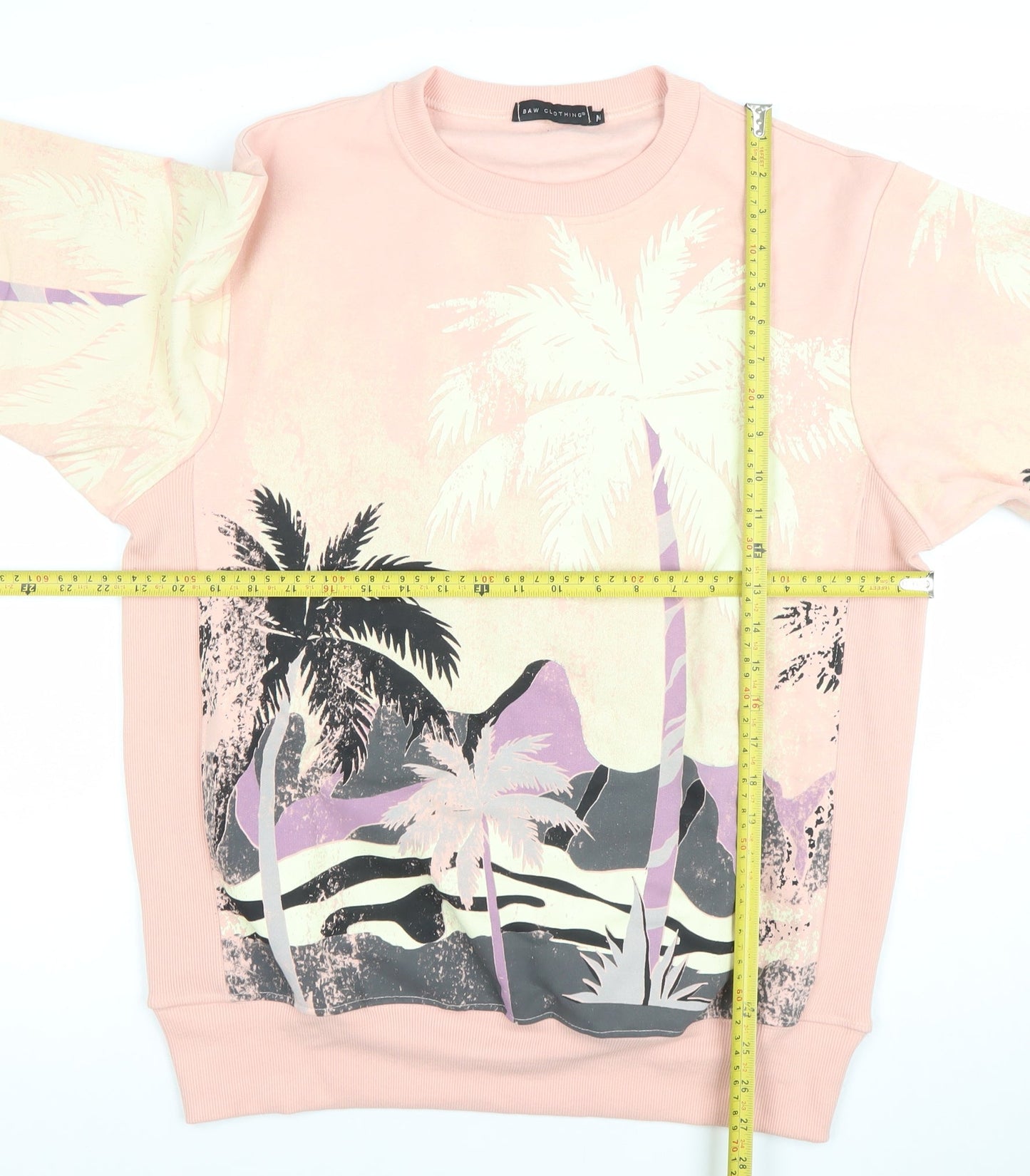 BAW Clothing Men's Pink Tropical Graphic Pullover Sweatshirt M