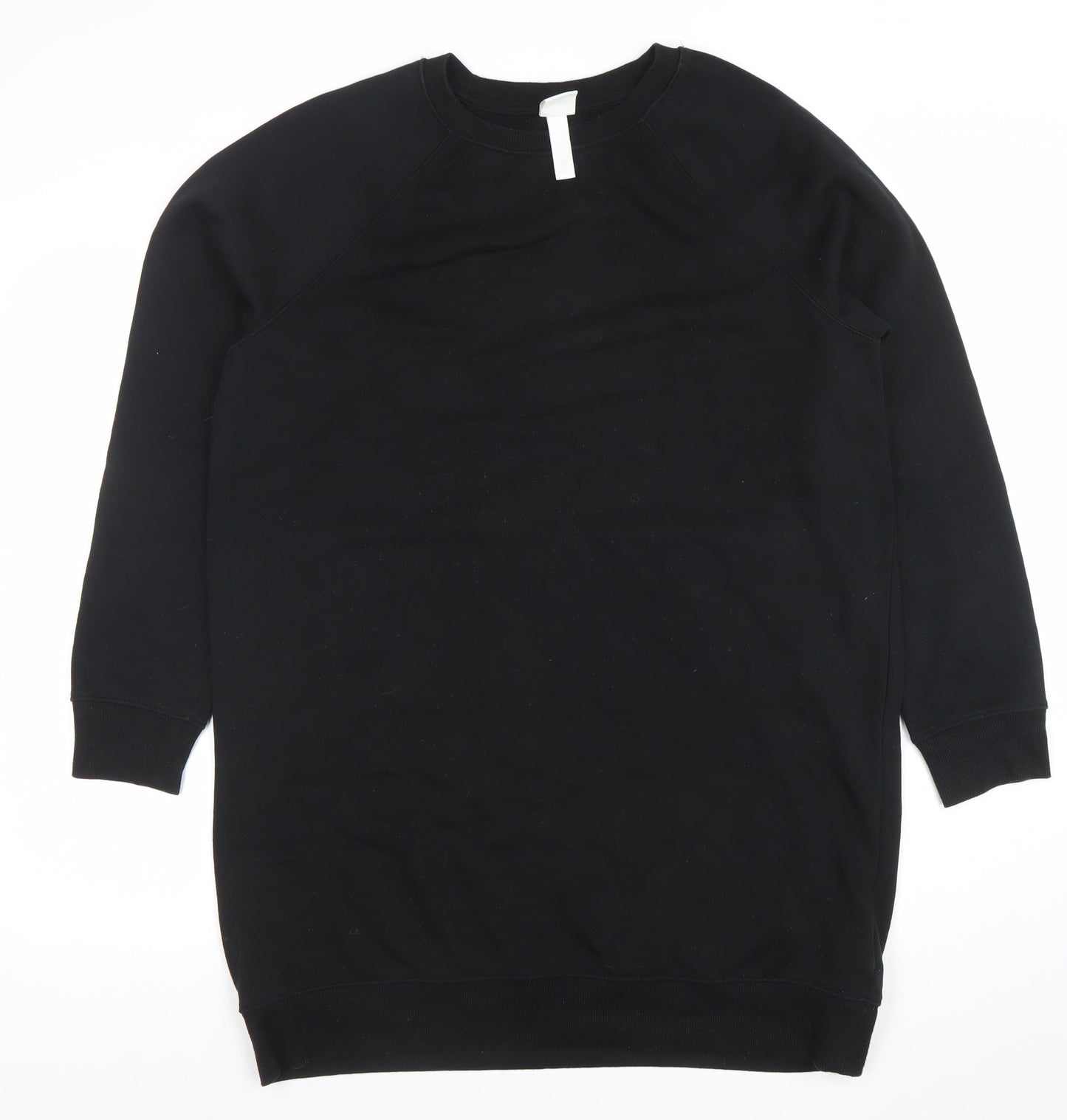 H&M Women’s Black Pullover Sweatshirt Dress Size S Crew Neck Cotton Blend