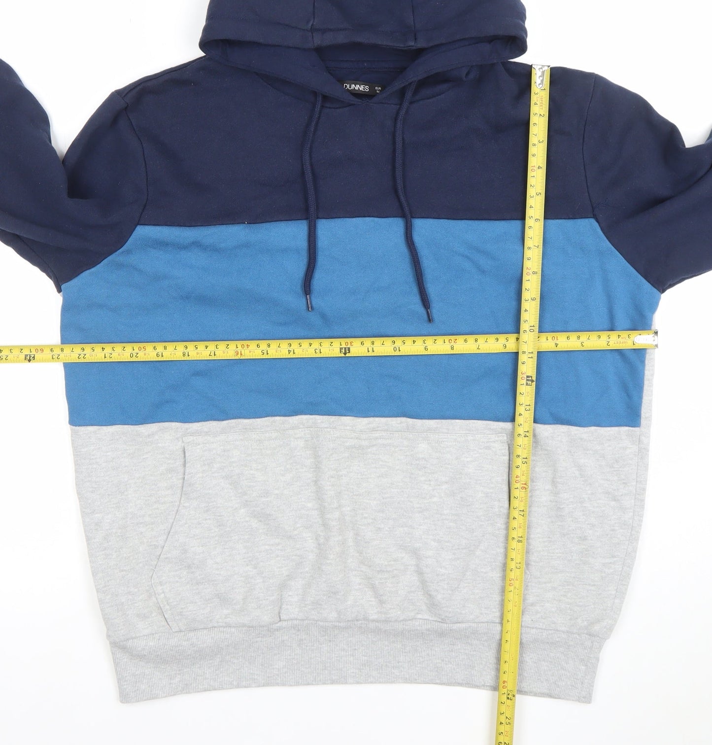 Dunnes Mens Blue Colour Block Pullover Hoodie Size M