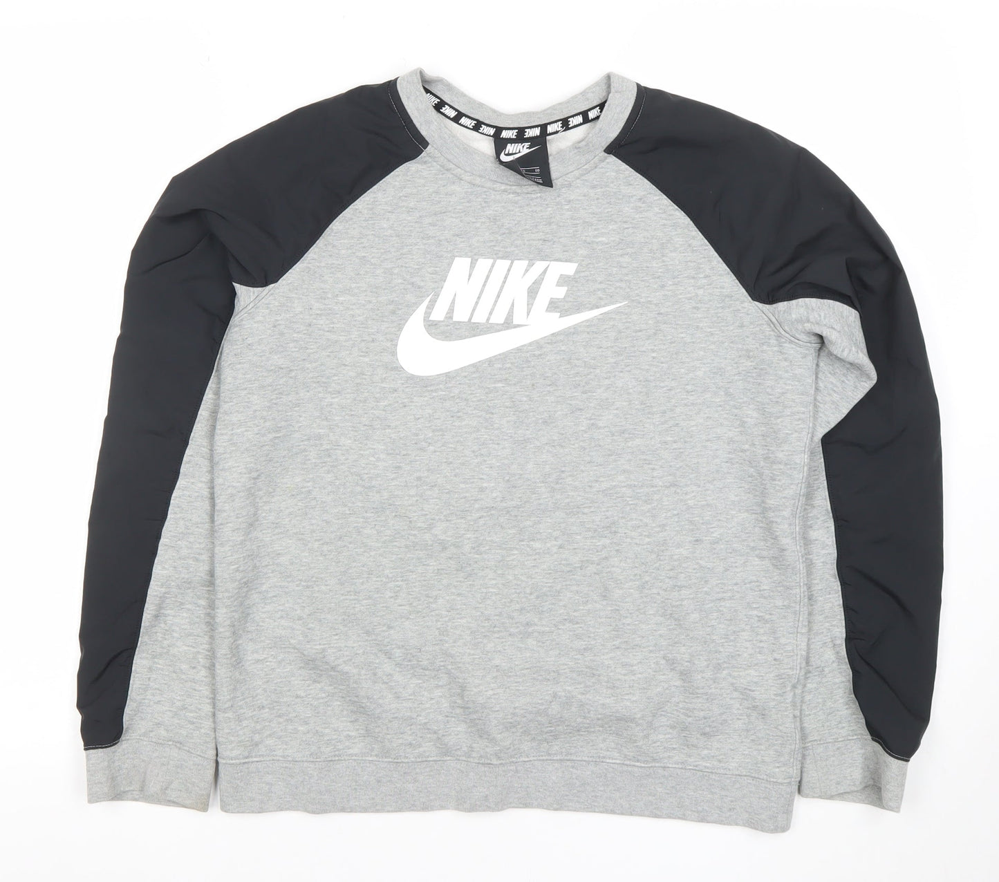 Nike Boys Grey & Black Crew Neck Sweatshirt XL Graphic Print Pullover