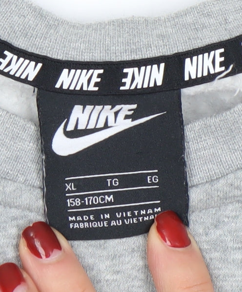 Nike Boys Grey & Black Crew Neck Sweatshirt XL Graphic Print Pullover