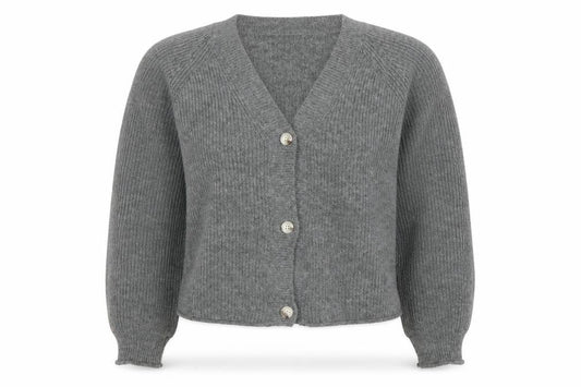 Boohoo Women Grey L V-Neck Rib Knit Button Cardigan Jumper