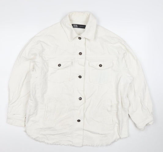 Zara Women Ivory Corduroy Button-Up Jacket Size S Relaxed Fit