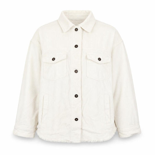 Zara Women Ivory Corduroy Button-Up Jacket Size S Relaxed Fit
