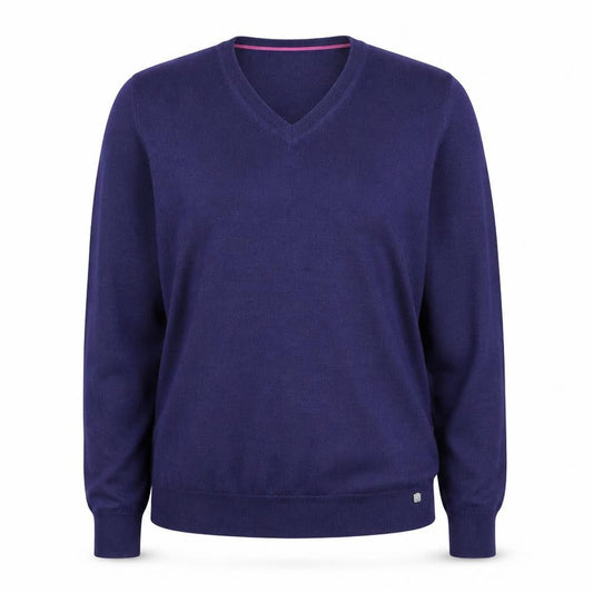 River Island Women's Blue Merino Wool Blend V-Neck Jumper Size L