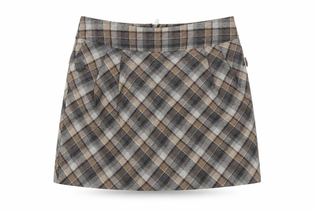 H&M Women Brown Check Wool Blend A-Line Skirt Size 16