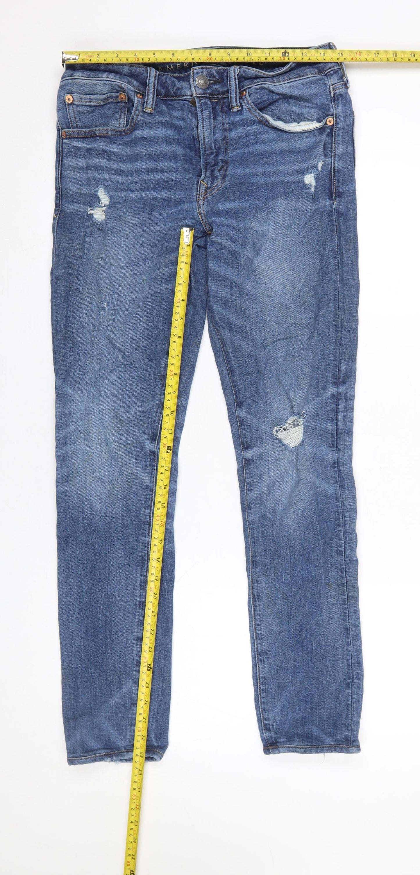 American Eagle Womens Blue Distressed Skinny Jeans Size 31 Regular