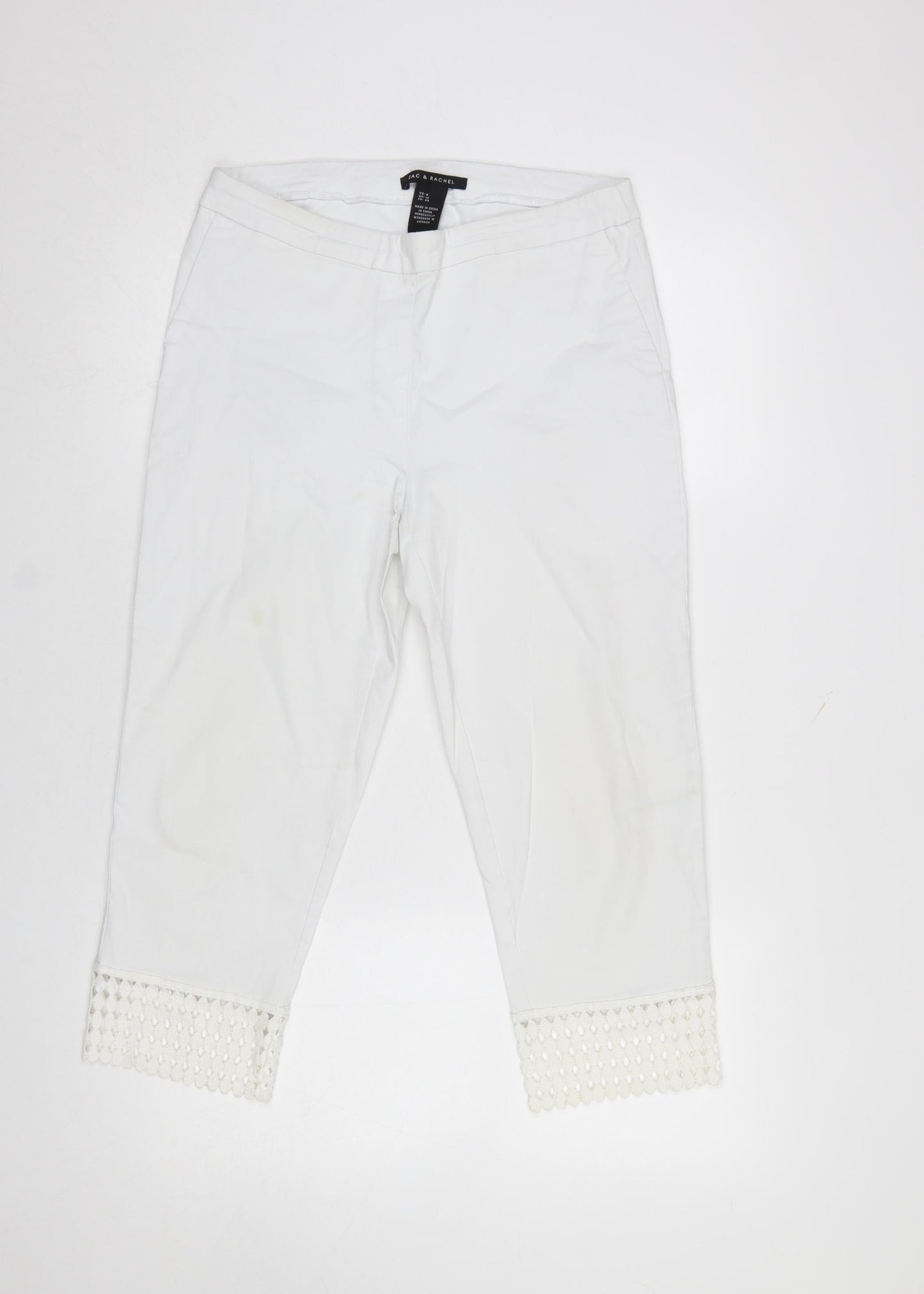 Zac & Rachel Women's White UK 12 Cropped Lace Hem Trousers