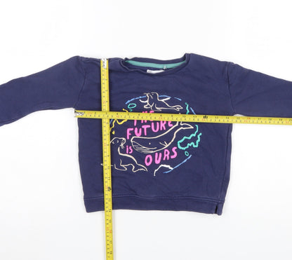Back view of Marks & Spencer boys’ blue 6-7 years pullover sweatshirt ‘the future is ours’ graphic