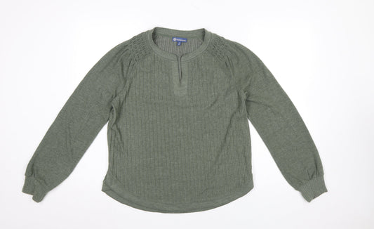 Democracy Women Green Long Sleeve Henley Jersey Blouse Size L