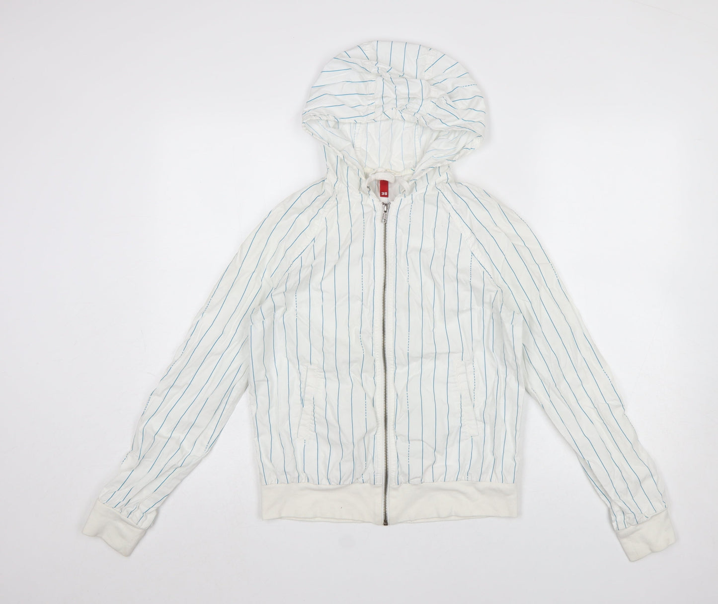 H&M Divided Women White Striped Hooded Zip Jacket Size 10