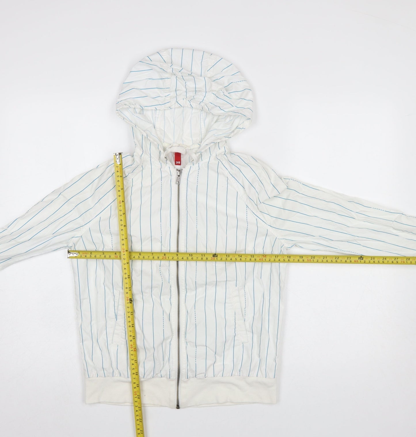 H&M Divided Women White Striped Hooded Zip Jacket Size 10