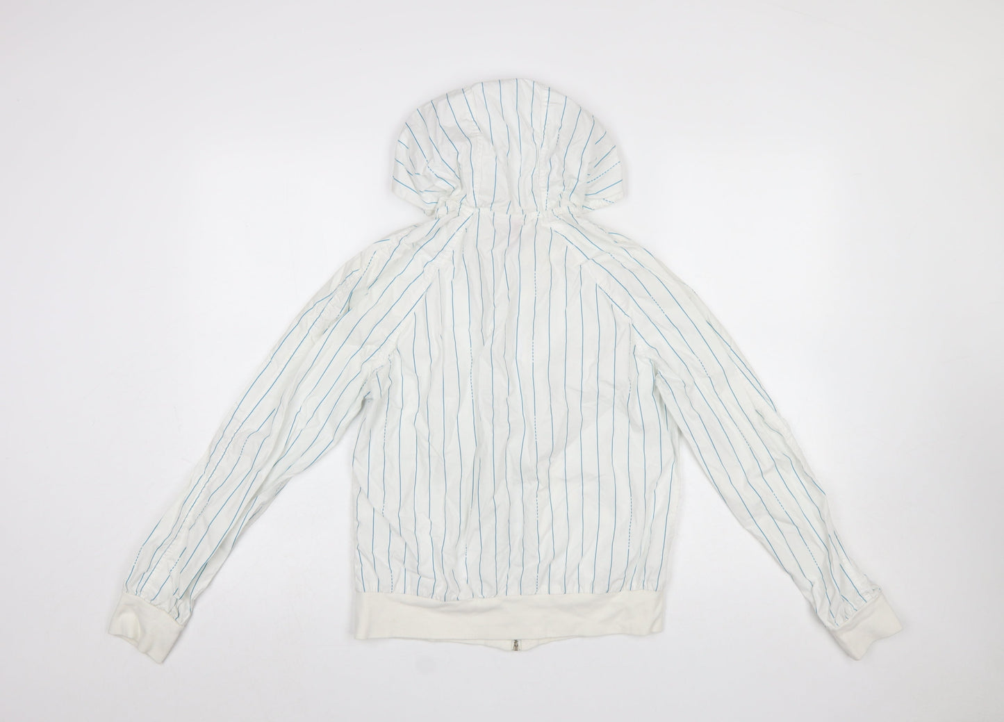 H&M Divided Women White Striped Hooded Zip Jacket Size 10