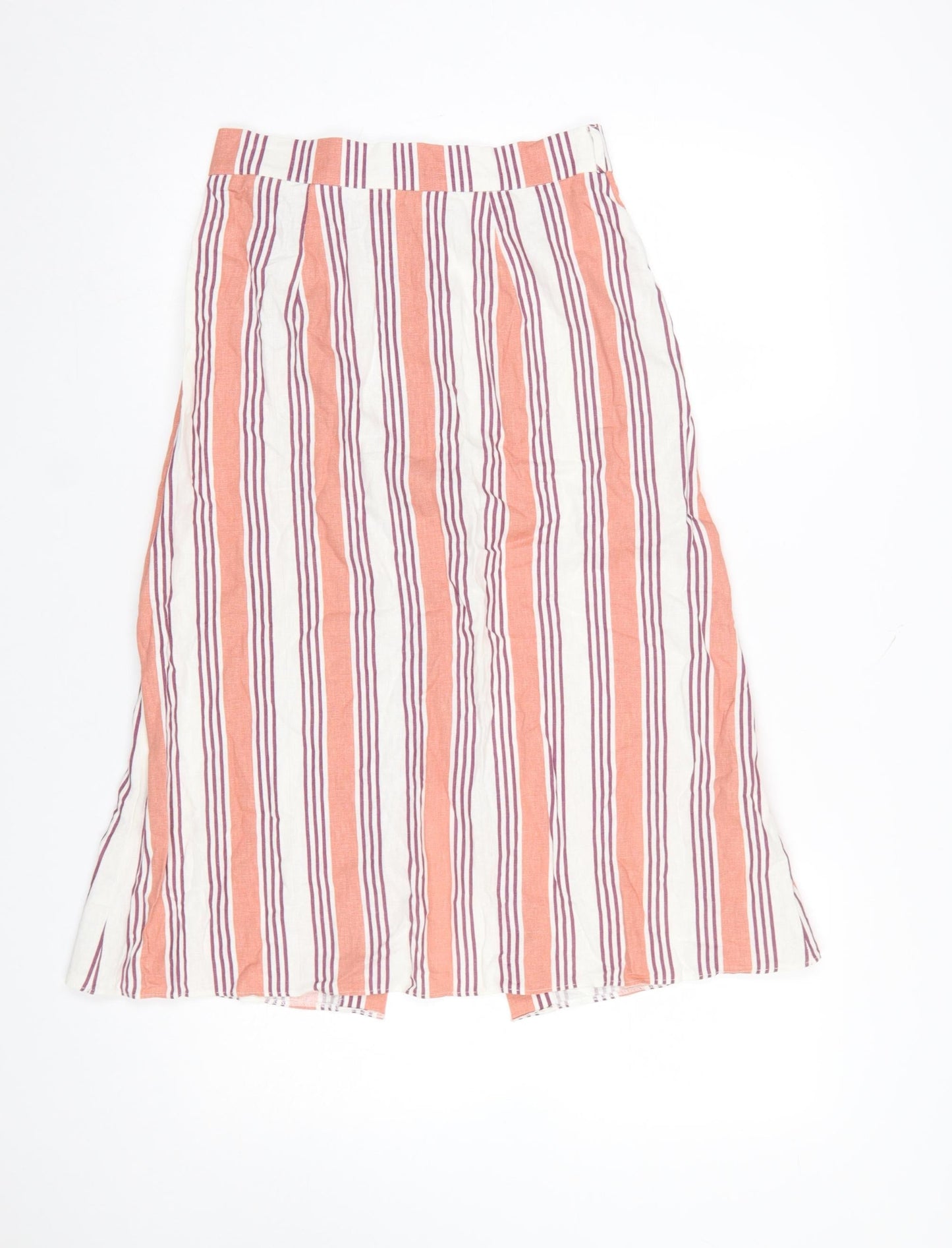 Primark Women’s Orange Striped Button Midi A-Line Skirt Size 10