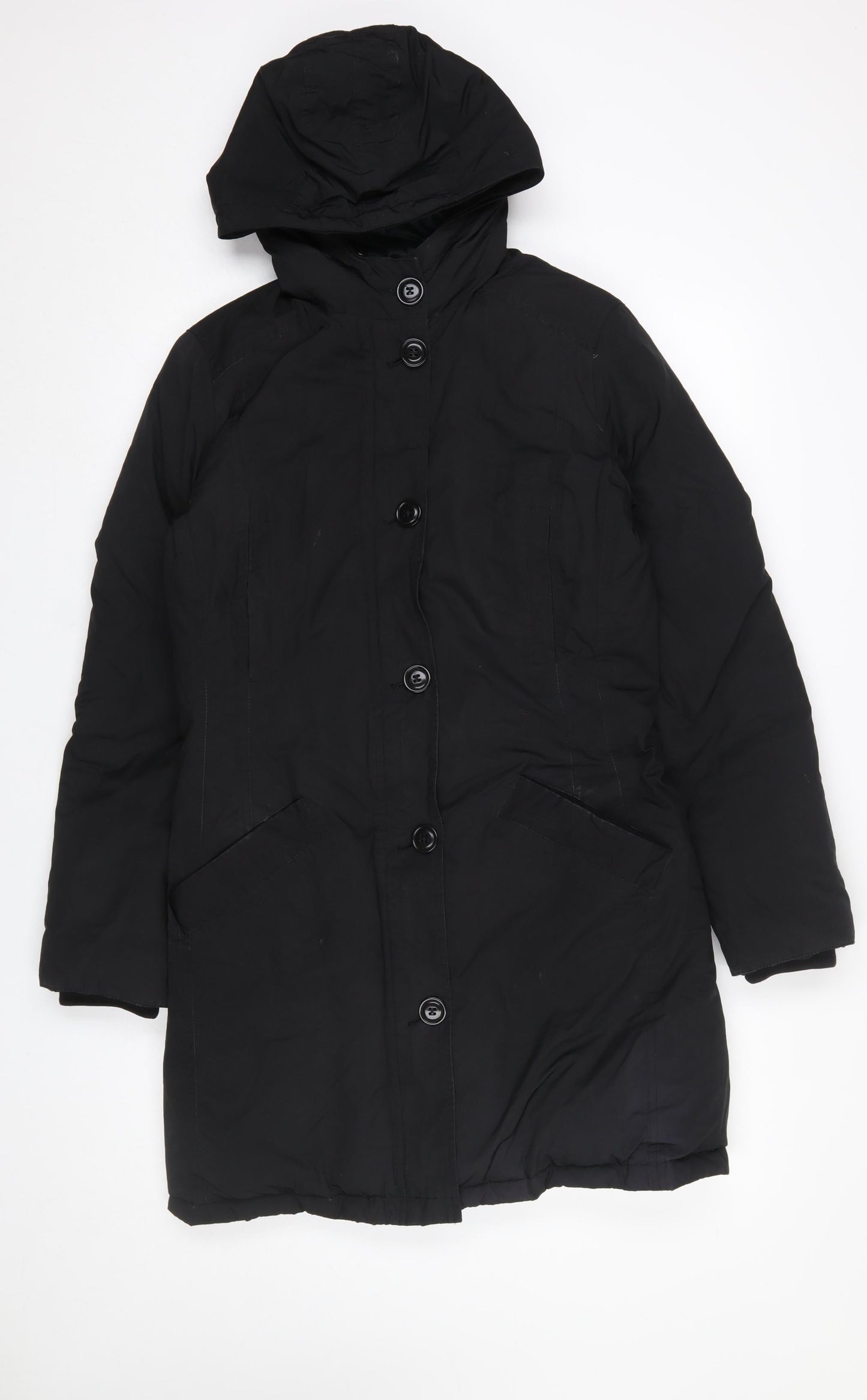 Jigsaw Women's Black Long Hooded Down Coat Size 8