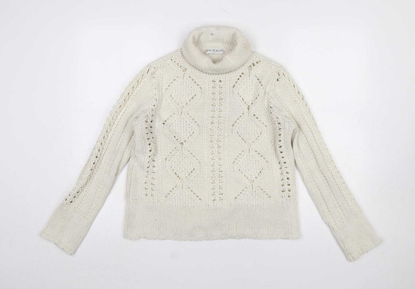 Now or Never Women Ivory Roll Neck Chunky Knit Jumper Size 12
