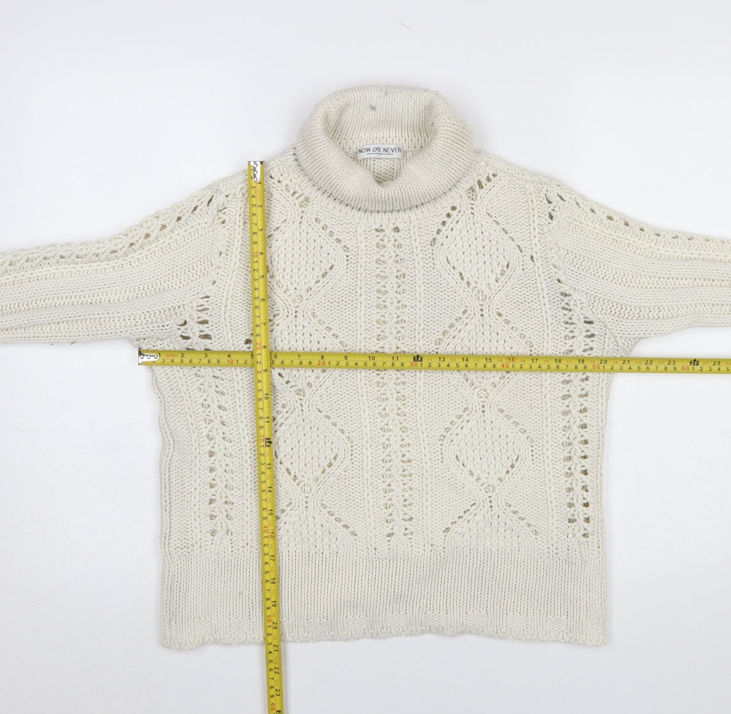 Now or Never Women Ivory Roll Neck Chunky Knit Jumper Size 12