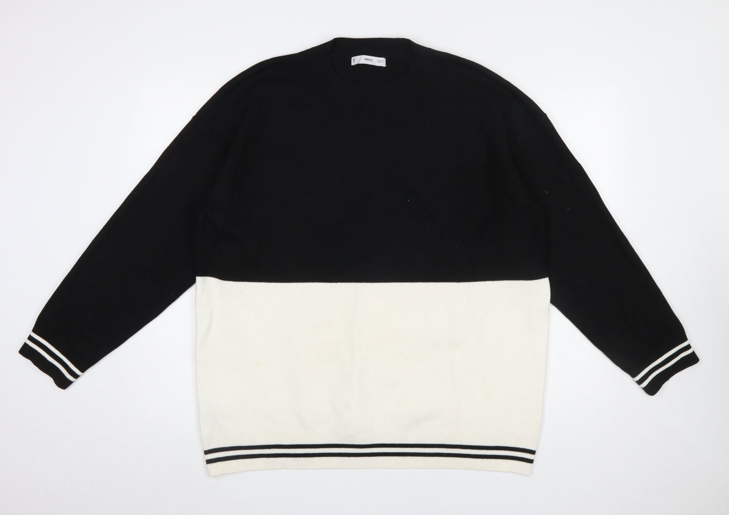 MNG Women's Black and Ivory Knit Pullover Jumper XL