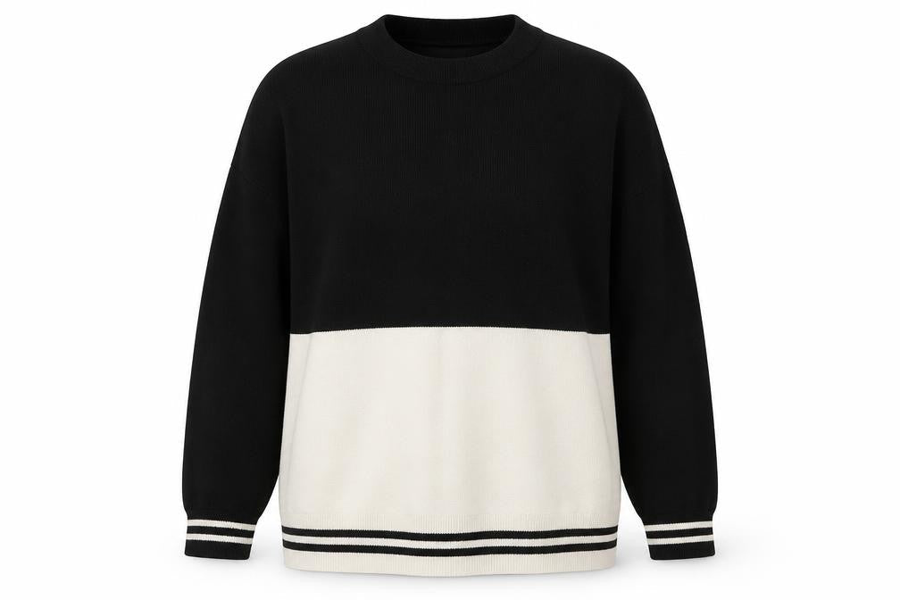MNG Women's Black and Ivory Knit Pullover Jumper XL