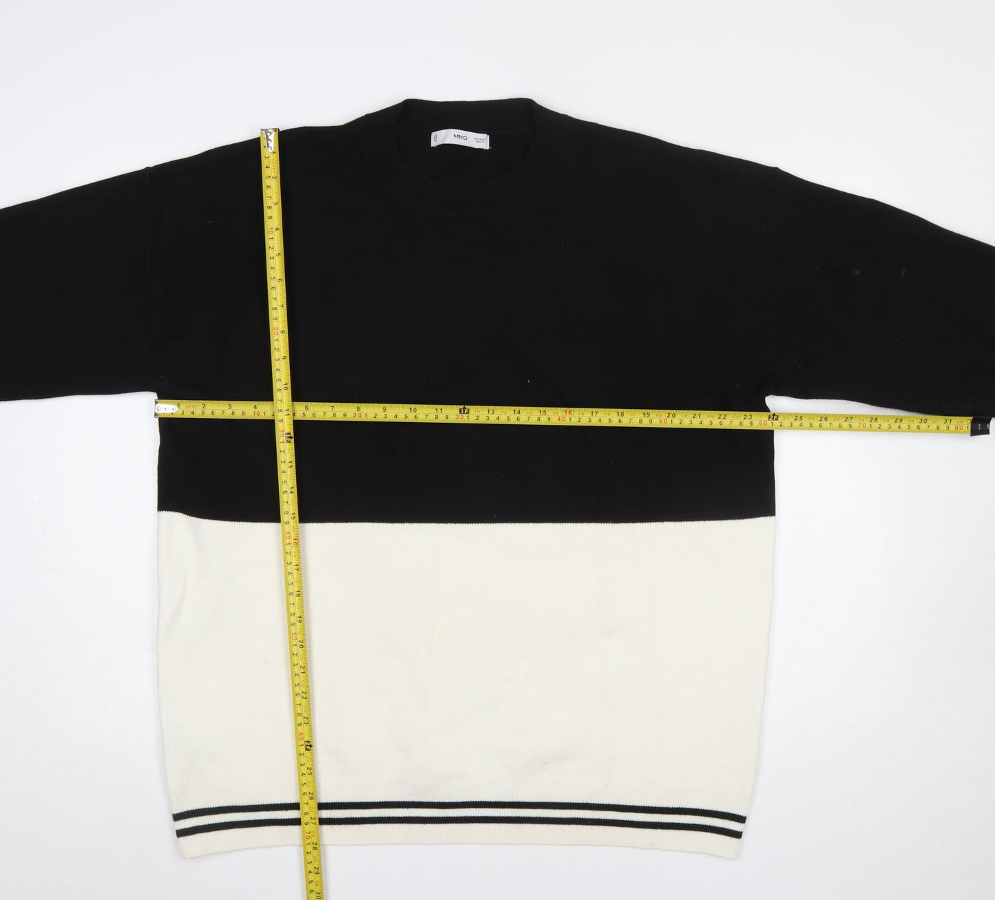 MNG Women's Black and Ivory Knit Pullover Jumper XL