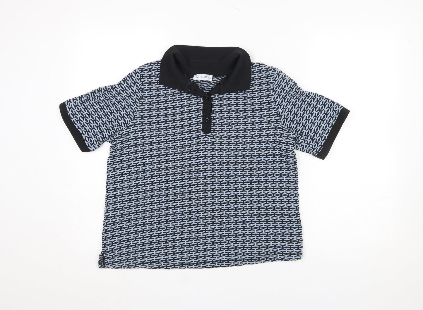Gallery Womens Black Geometric Polo Shirt Size M Short Sleeve Cotton Blend